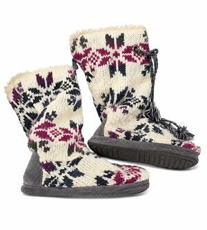 MUK LUKS Knit Tall Boot Slippers Women XLarge Nordic Fair Isle pattern Slouchy